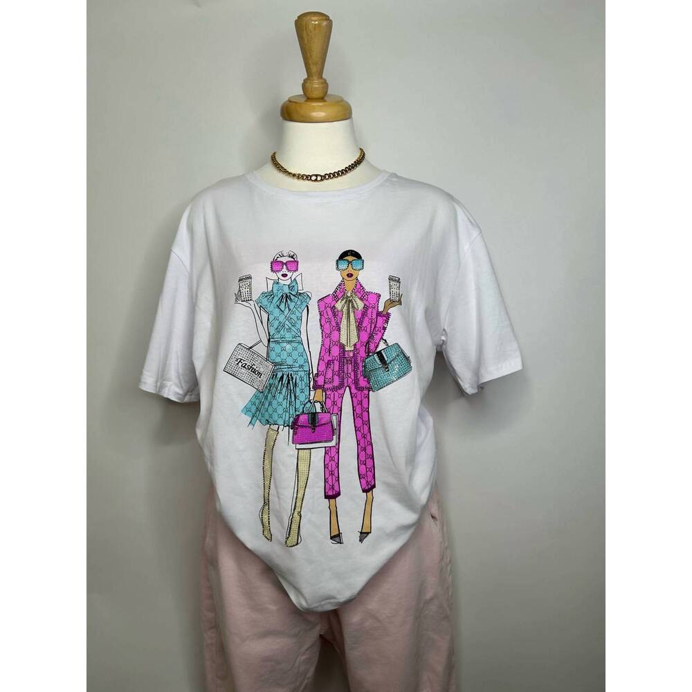 NEW I TOO girls' embellished cotton tee in white